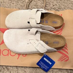 Birkenstock Off-White Suede Clogs